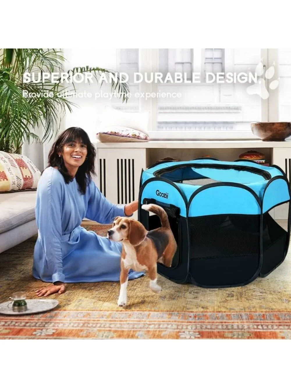 Portable Collapsible Dog Playpen - Indoor/Outdoor Pet Exercise Pen with Zipper